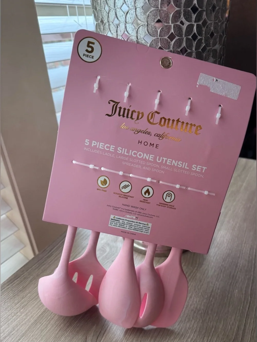 Juicy Couture Pink  Marble Silicone 5-Piece Kitchen Utensil Set